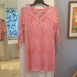 NWT Barbara Gerwit Pink White Paisley Popover Knit Tunic Dress.